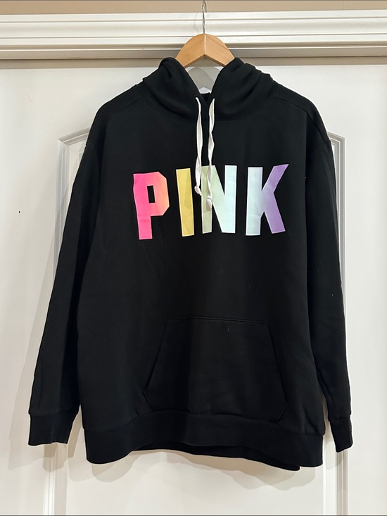 PINK Victoria's Secret Tops - PINK Victoria's Secret Black Hoodie with Rainbow Lettering